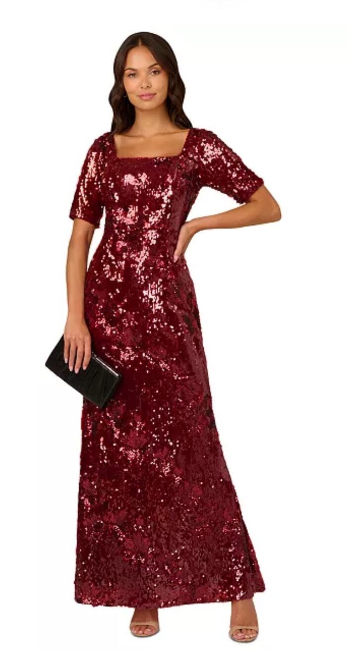 NWT Adrianna Papell Women's Square-Neck Sequin Gown Event Glam Glitz Sparkle 2